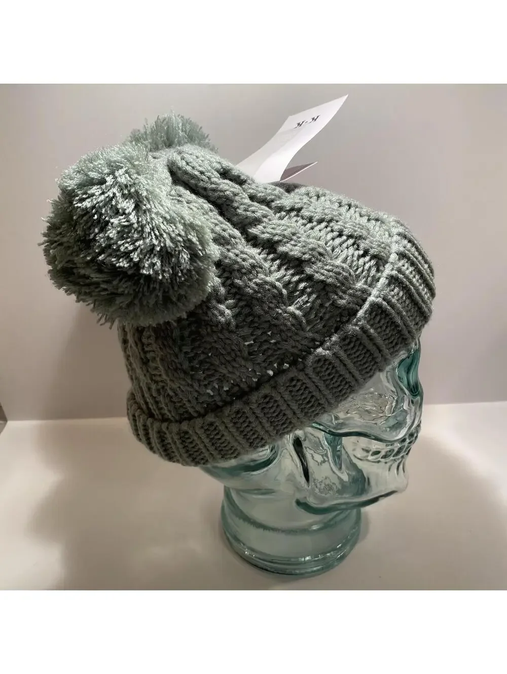 Kids Winter Hat Grey w Pom Pom Ears Cute Thick Warm Knitted Winter Beanie NEW